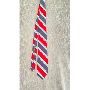 Rooster Mens Red Navy Blue Striped Silk Cotton Blend Repp Tie USA Made